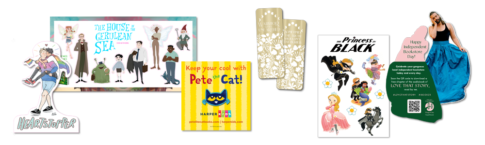 Heartstopper, Warrior Girl Unearthed Metal and JVN bookmarks, TJ Klune stickers,Pete the Cat pin, The Princess In Black tattoos