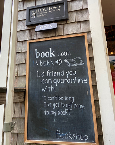 Chalkboard outside bookstore